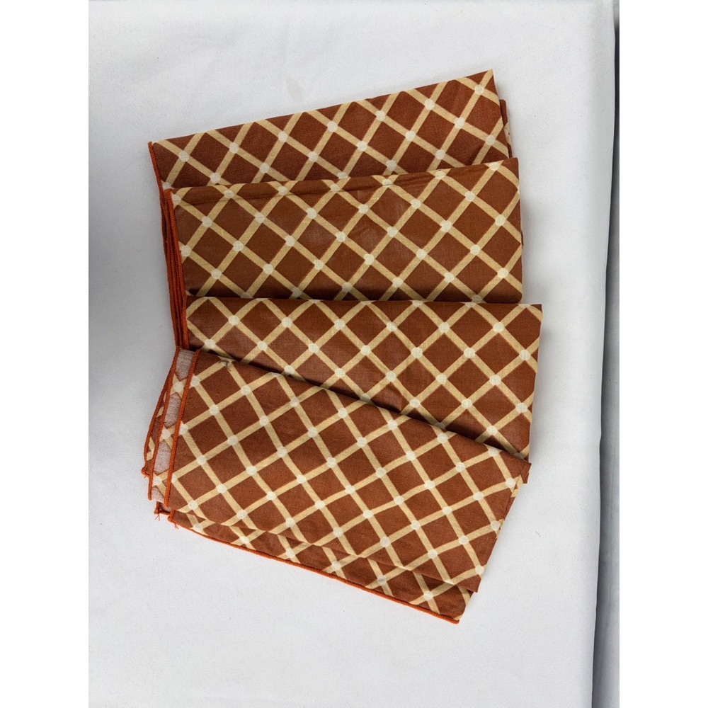 Set of 4 Terracotta Brown Lattice Print Cloth Napkins Autumn Harvest Table Decor - Picture 7 of 8